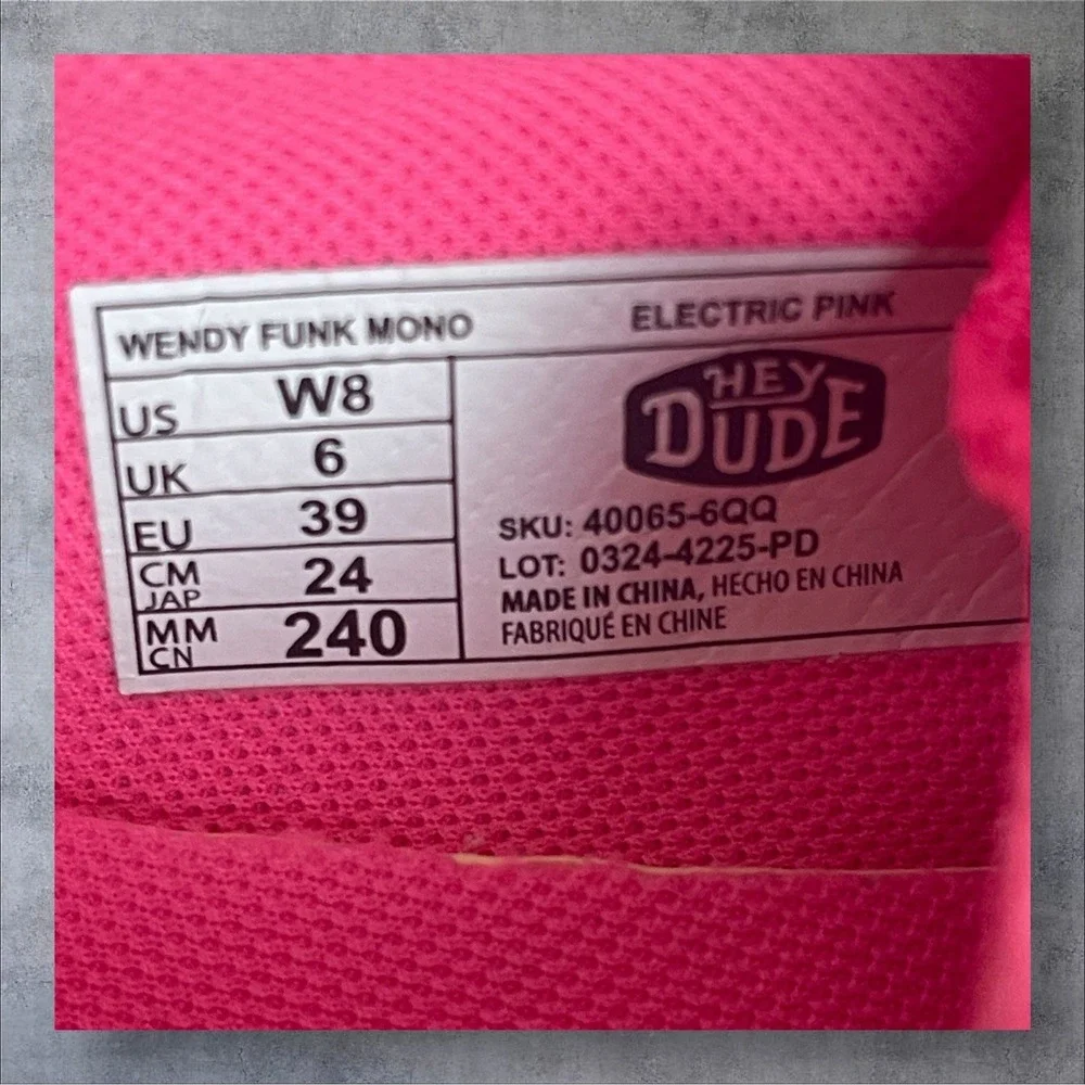 Hey Dude Wendy Funk Mono Sneakers Womens 8 Electric Pink Low Top Casual Shoes